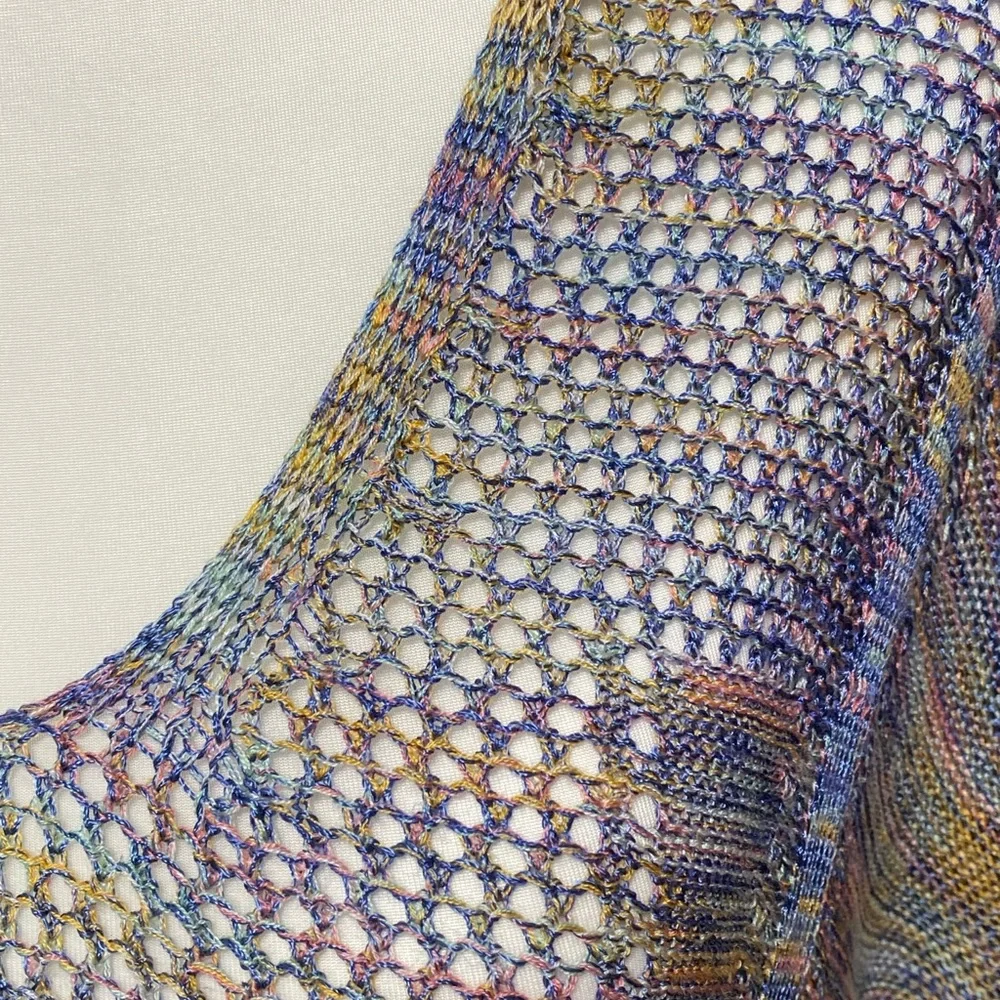 Democracy Colorful Open Knit Sweater Size L Crochet Boho Summer Vibes‎ Festival